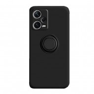 Xiaomi Redmi Note 12 Pro Plus Black With Camera Protector And Ring Holder Silicone Case