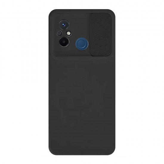 Xiaomi Redmi 12C Black With Camera Protector And Sliding Window Silicone Gel Case