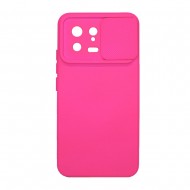 Capa Silicone Gel Xiaomi 13 Rosa Choque Com Protetor De Câmera E Janela Deslizante