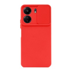 Capa Silicone Gel Xiaomi Redmi 13c 4g Vermelho Com Protetor De Câmera E Janela Deslizante