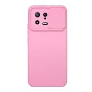 Capa Silicone Gel Xiaomi 13 Rosa Clara Com Protetor De Câmera E Janela Deslizante