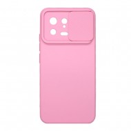 Capa Silicone Gel Xiaomi 13 Rosa Clara Com Protetor De Câmera E Janela Deslizante