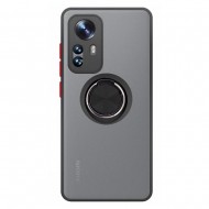 Xiaomi 12 Lite Black Magnetic Ring TPU Silicone Case With Camera Protector