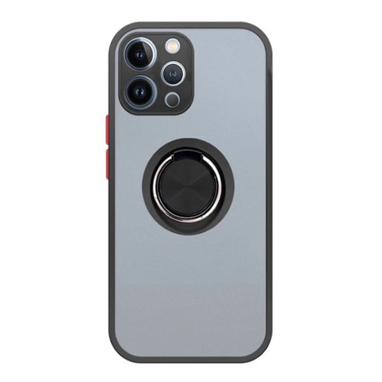 Capa Silicone Tpu Com Anel De Dedo Magnético Xiaomi Redmi 12 4g Preto Com Protetor De Câmera
