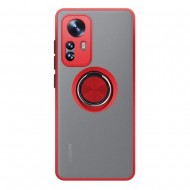 Capa Silicone Tpu Com Anel De Dedo Magnético Xiaomi 12 Lite Vermelho Com Protetor De Câmera Fosco