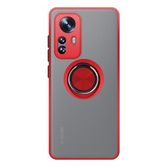 Xiaomi 12 Lite Red Magnetic Ring TPU Silicone Case With Camera Protector