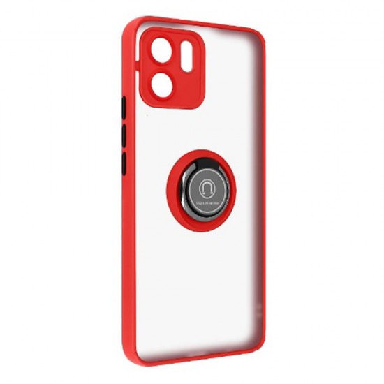 Capa Silicone Tpu Com Anel De Dedo Magnético Xiaomi Redmi A1 Vermelho Com Protetor De Câmera Fosco