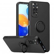 Capa Silicone Tpu Com Anel De Dedo Xiaomi Redmi Note 11 Pro/Note 11 Pro 5g Preto Com Protetor De Câmera E Corda