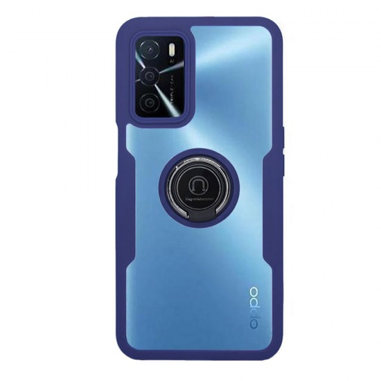 Capa Silicone Dura 360º Com Anel De Dedo Oppo A16/A16s/A55 5g Azul Magnético