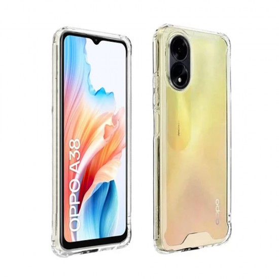 Capa Silicone Dura Anti-Choque Oppo A38 4g Transparente Com Protetor De Câmera