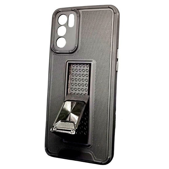 Oppo Reno6 5G Black Kickstand Anti-shock Hard Silicone Case