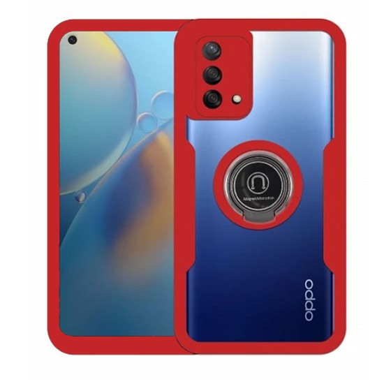 Oppo A74 4G Red 360° Hard Silicone Case With Magnetic Finger Ring And Camera Protector