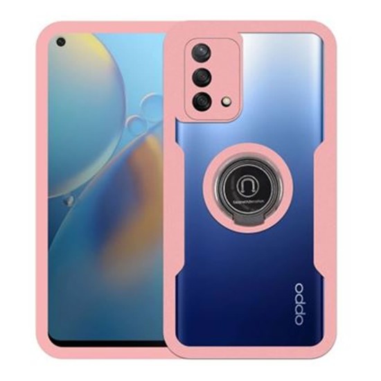 Oppo A74 4G Pink 360° Hard Silicone Case With Magnetic Finger Ring And Camera Protector