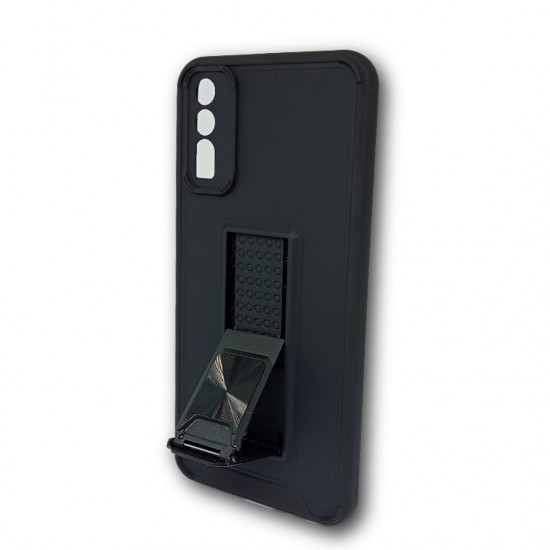 Anti-Shock Hard Silicone Case Vivo Y11S Black Kickstand