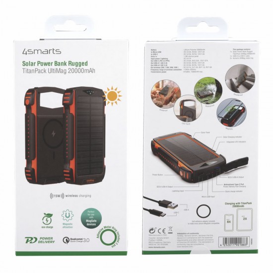 Power Bank Solar Carga Rápida Tipo C Power Delivery Wireless