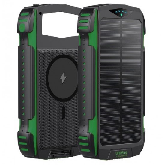 Power Bank 4smarts Titanpack Ultimag Verde 20000mah 5v/3a Usb-C/Usb-A/Micro Usb/Lightning Com Painel Solar E Lanterna