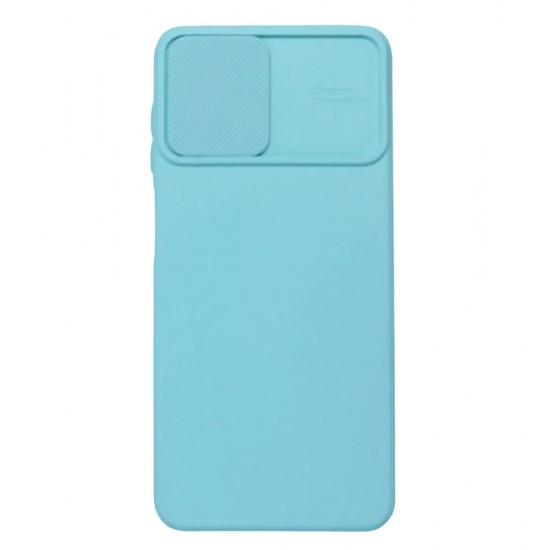 Capa Silicone Gel Samsung Galaxy A12 Verde Turquesa Com Protetor De Câmera E Janela Deslizante