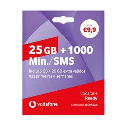 Tarjeta SIM Vodafone Ready 25GB Internet Y 1000min/Sms/Mes Válido Para Las Primeras 4 Semanas