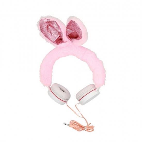 Earphone Gjby Plush Rabbit Pink Stereo 1.5m/3.5mm Aux With Microphone