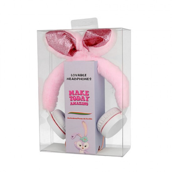 Earphone Gjby Plush Rabbit Pink Stereo 1.5m/3.5mm Aux With Microphone
