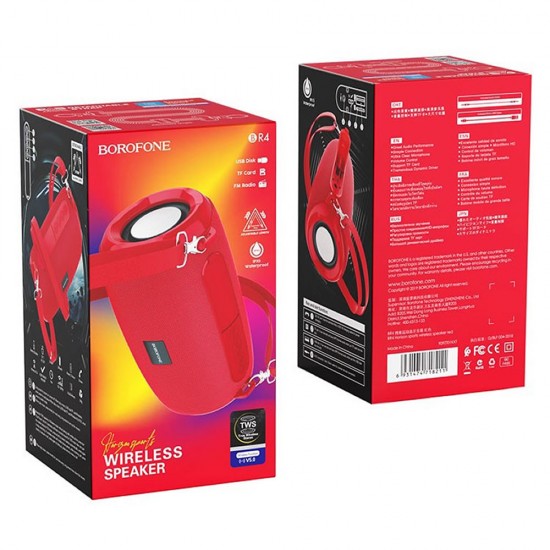 Mini Coluna Bluetooth Borofone Br4 Vermelho Wireless Tws 500mah Horizon Sports