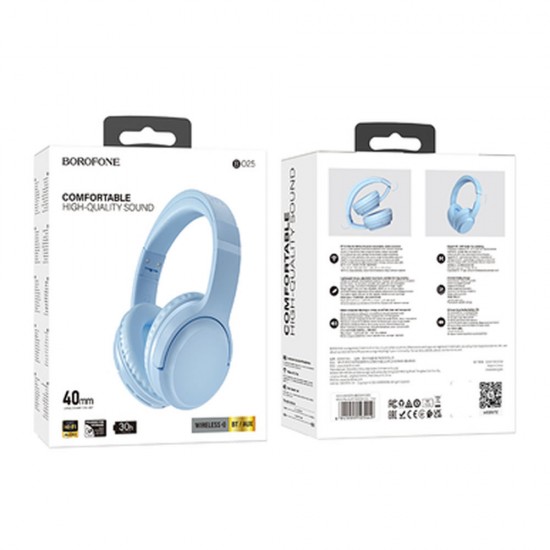Borofone BO25 Blue 40mm Wireless Bluetooth And Aux Headphones