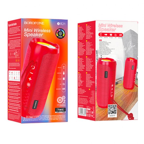 Mini Coluna Bluetooth Borofone Br21 Vermelho Symphony Led Lights 1200mah