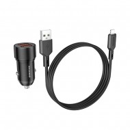 Borofone BZ19 Black Dual Port USB Car Charger For Iphone 12W Lightning Cable