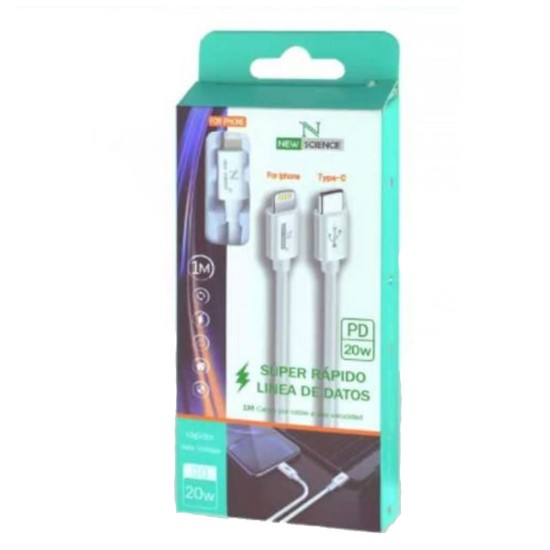 Super Fast Charging Usb Data Cable Type-c New Science 20w 1m White For Iphone Ref 1259
