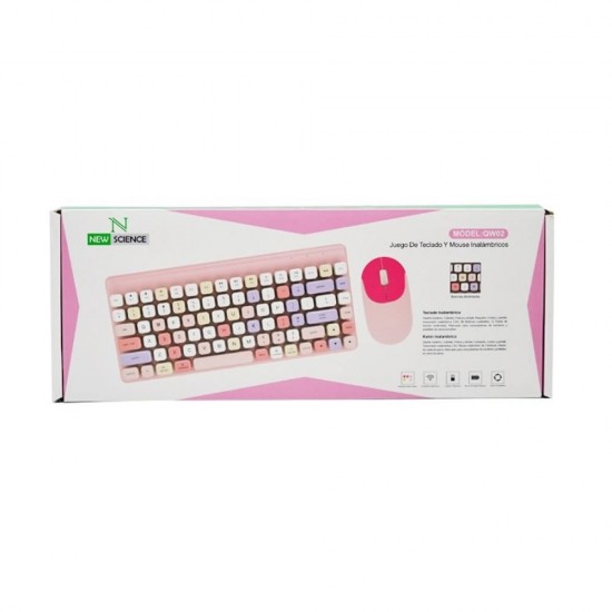 Teclado Com Rato New Science Qw02 Rosa Wireless