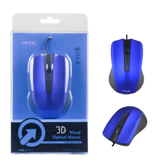 MTK K3376 ABS 3D 1000 DPI 1.4m Blue Mouse With USB Cable