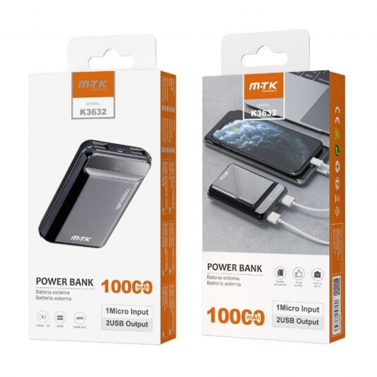 Power Bank Mtk K3632 Preto 10000mah 2usb