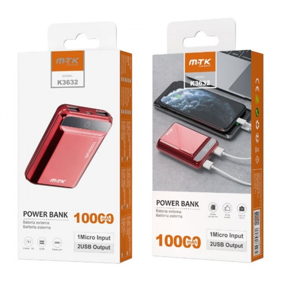 MTK K3632 Red 10000mAh 2 USB Power Bank