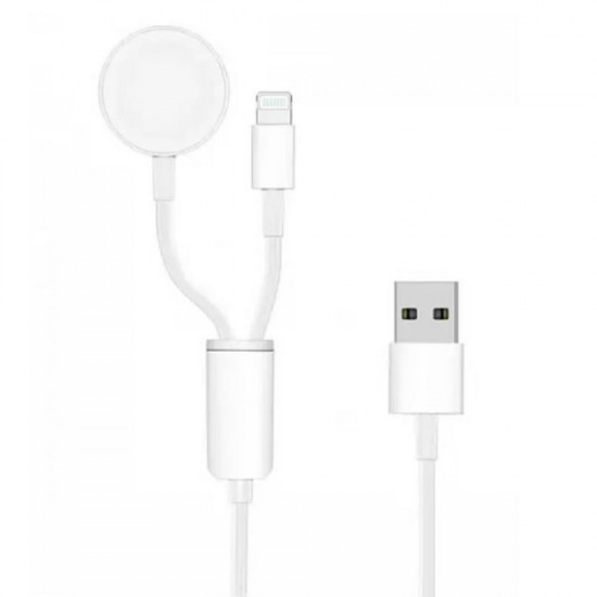 Cabo De Carga Oem Magnético 2 Em 1 Ref:7017 Branco Para Iphone E Iwatch