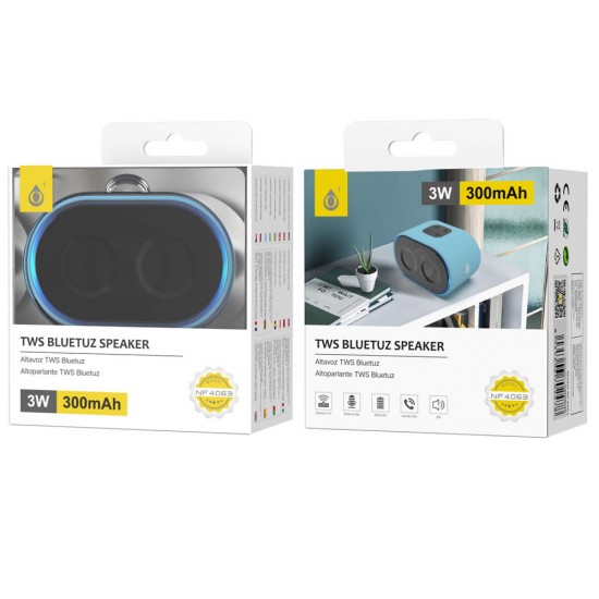 Mini Coluna Bluetooth One Plus Nf4063 Azul 300mah Tws