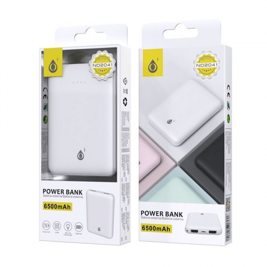 One Plus ND2041 White 6500mAh 2 Usb Power Bank