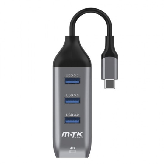 Adaptador Hub Para Type-C Mtk Tg7192 Cinza Hdmi 4k / 3 Usb Ports 3.0