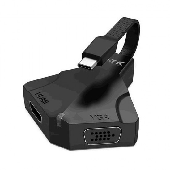 Adaptador Hub Para Type-C Mtk Tg7194 Preto Para 4k Hdmi / Vga / 3.5 Jack