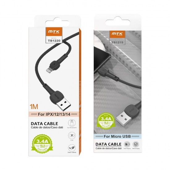 MTK TB1220 Black USB Lightning Data Cable For 7/8/X/XR/11