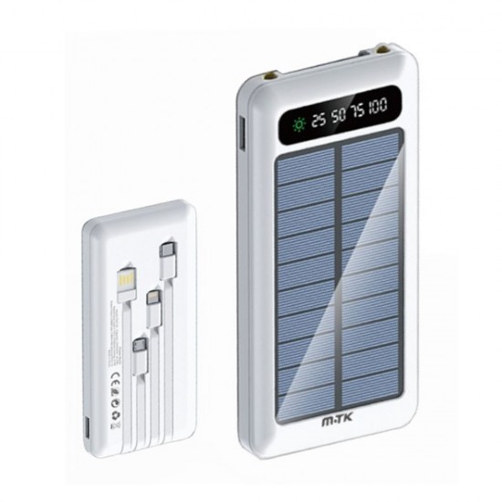 Power Bank Mtk Td2128 Branco 12000mah 44.4wh 4 Output/2 Input Com Painel Solar