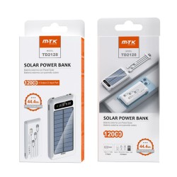 MTK TD2128 White 12000mAh 44.4Wh 4 Output/2 Input Power Bank With Solar Panel