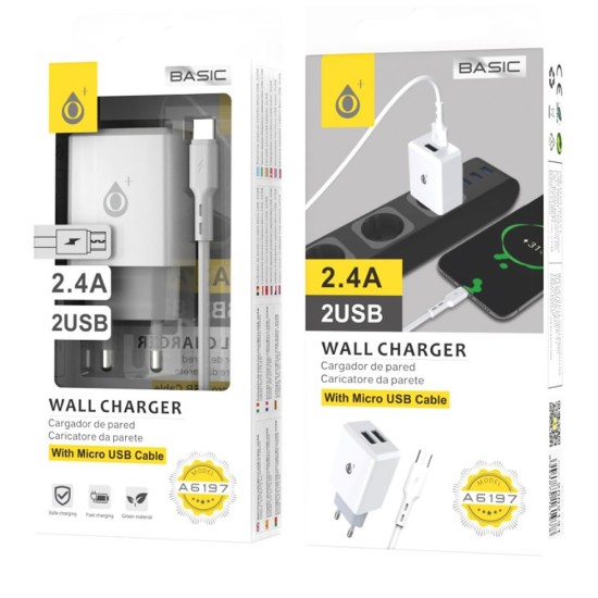 One Plus A6197 White 2 USB 2.4A Micro USB 240V Charger