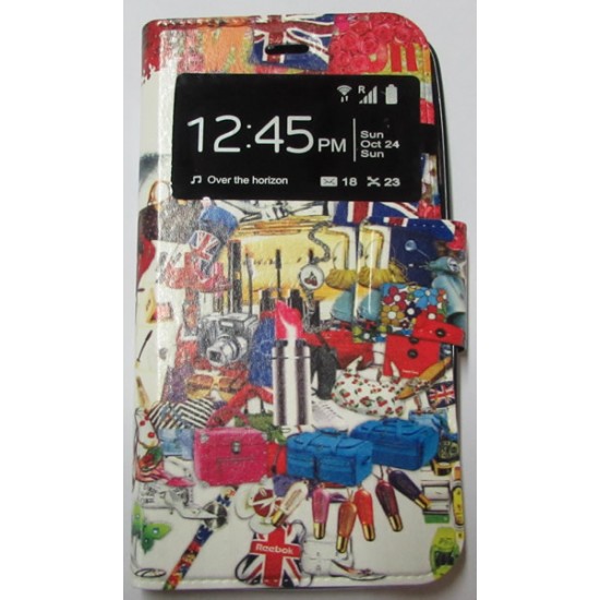 Capa Flip Cover Com Janela E Desenho Wiko Lenny Com