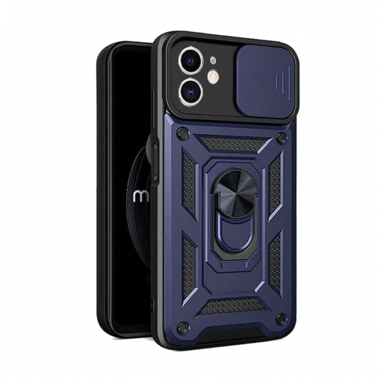 Apple Iphone 11 Blue Finger Ring TPU Silicone Case With Camera Protector And Sliding Window Apple Iphone 11 Blue Finger Ring TPU Silicone Case With Camera Protector And Sliding Window