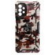 Capa Silicone Dura E Metal Com Anel De Dedo Samsung Galaxy A52 / A52s Desenho Militry Castanho Anel De Dedo Anti-Choque