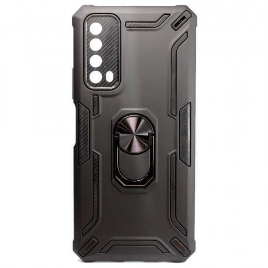 Capa Silicone Tpu Kickstand Heavy Duty Hibrid Huawei P Smart 2021 / Y7a Preto Anel De Dedo Anti-Choque Capa Silicone Tpu Kickstand Heavy Duty Hibrid Huawei P Smart 2021 / Y7a Preto Anel De Dedo Anti-Choque