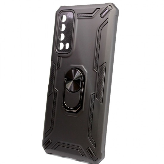 Capa Silicone Tpu Kickstand Heavy Duty Hibrid Huawei P Smart 2021 / Y7a Preto Anel De Dedo Anti-Choque Capa Silicone Tpu Kickstand Heavy Duty Hibrid Huawei P Smart 2021 / Y7a Preto Anel De Dedo Anti-Choque