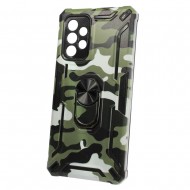 Capa Silicone Dura E Metal Com Anel De Dedo Samsung Galaxy A32 5g Desenho Militry Verde Anti-Choque