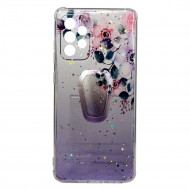 Cover Silicone Bling Glitter For Samsung Galaxy A52 Purple Flowers With Kickstand