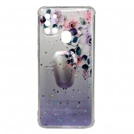 Cover Silicone Bling Glitter For Samsung Galaxy A21s Purple Flowers With Kickstand